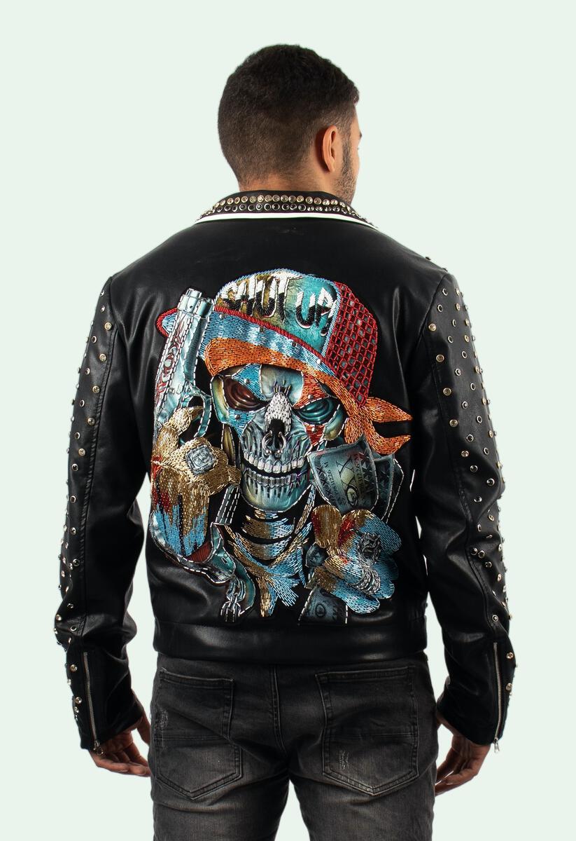SKULL GANGSTER RIDERS FAUX LEATHER JACKET