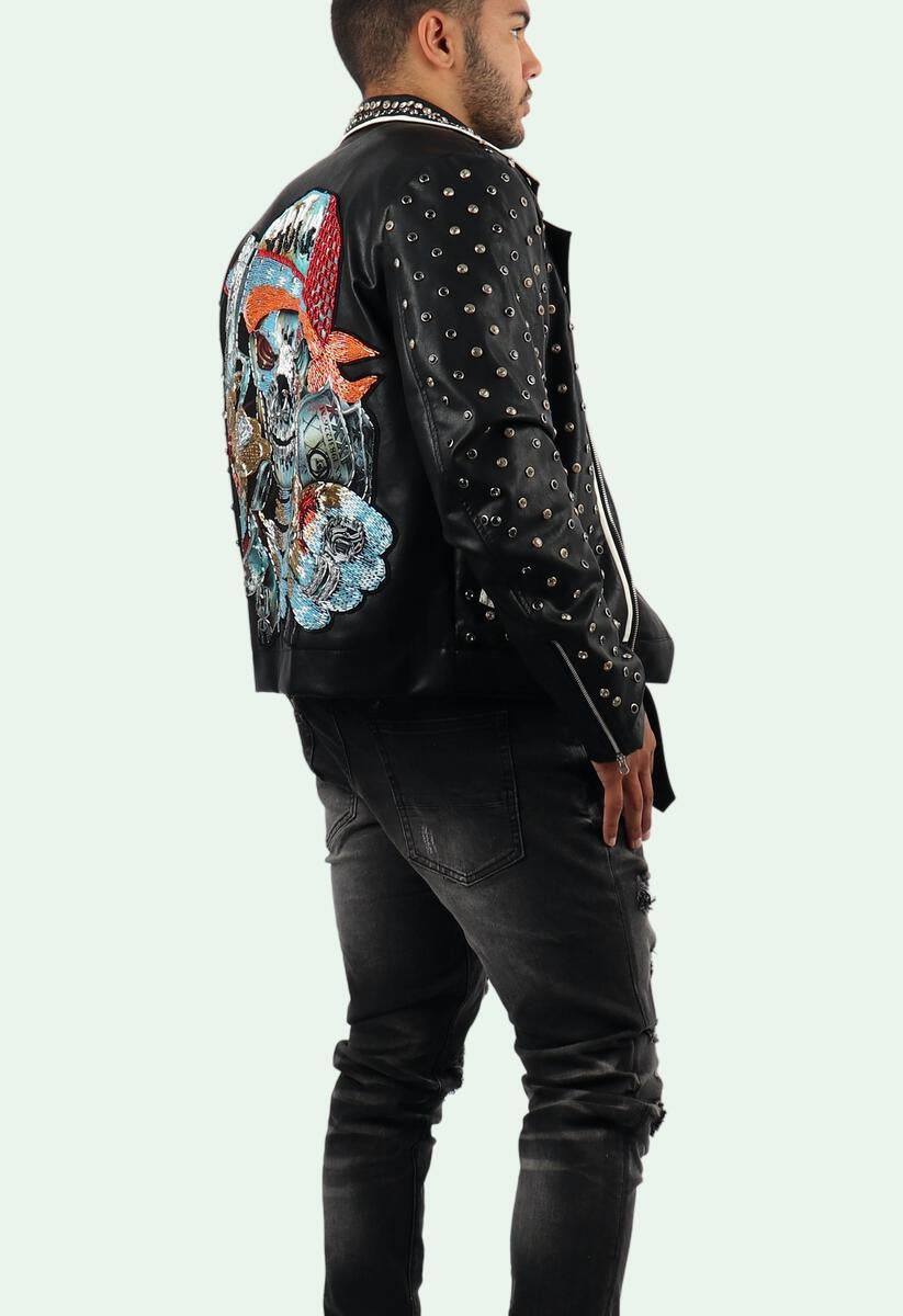SKULL GANGSTER RIDERS FAUX LEATHER JACKET