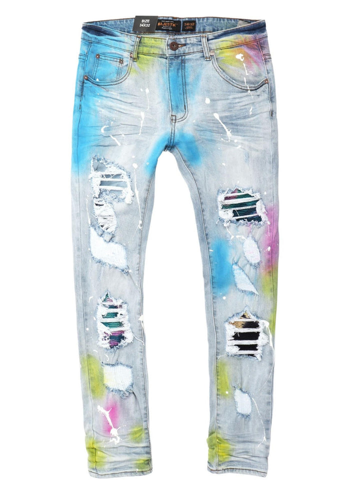 COLOR SPRAY AND PATCH DENIM PANTS